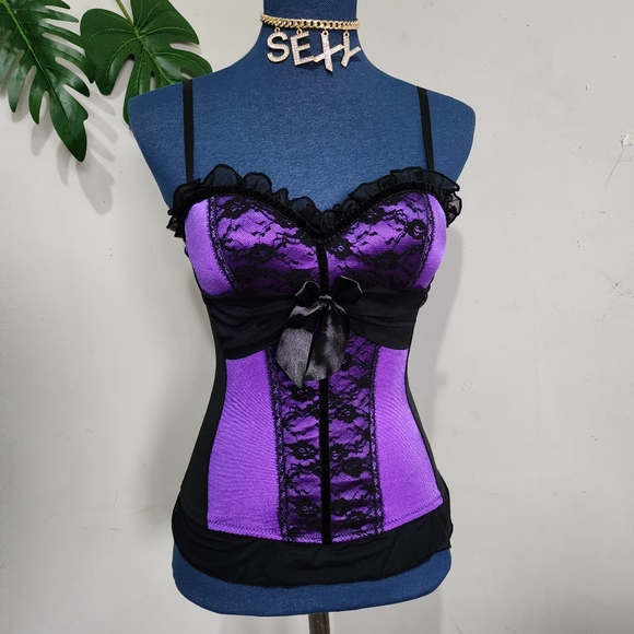 Black and Purple Dress Up Bustier Corset Style Top - Picture 2 of 10